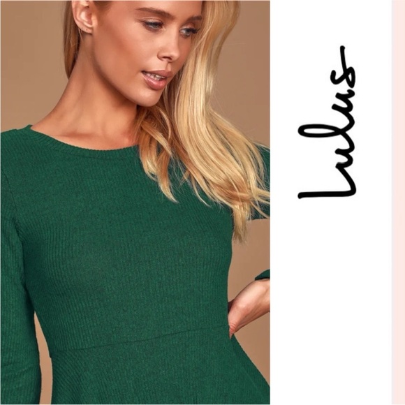 Fit and Fair Hunter Green Ribbed Knit Long Sleeve Skater Dress - Picture 3 of 7